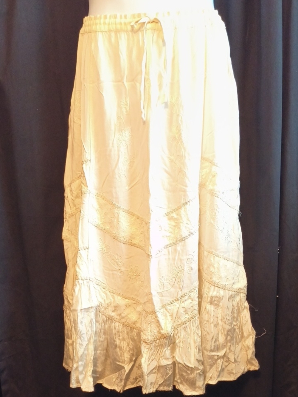 Women’s Cream Maxi Skirt with Embroidered Panels #0088